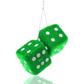 Zento Deals Pair of Hanging Red Fuzzy Dice with White Dots