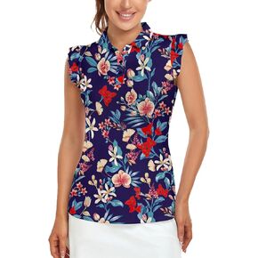 Womens Sleeveless Golf Shirt Ruffle Sleeve Polo Shirts Moisture Wicking Golf Apparel Tennis Shirts Golf Tank Tops