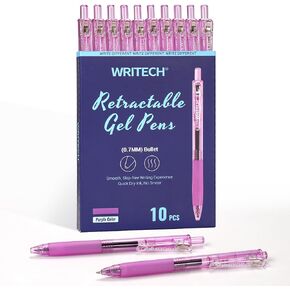 أقلام جل ذات نقاط دقيقة من WRITECH: قلم ملون بالحبر الأزرق قابل للسحب مقاس 0.7 مم لكتابة يومية ناعمة ذات طرف رفيع وحبر سريع الجفاف بدون نزيف مجموعة 10 قيراط