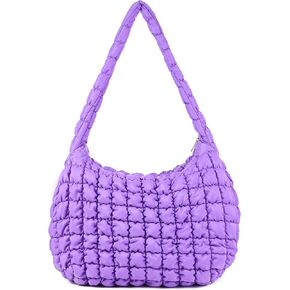 Rejolly Puffer Shoulder Bag for Women Quilted Puffy Lightweight Nylon Handbag Large Padded Soft Purse