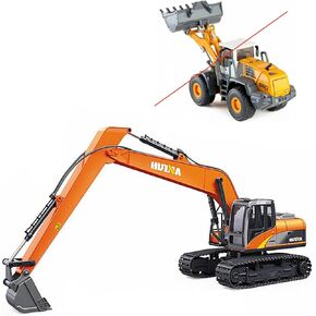 Gemini&Genius Long Reach Excavator Toys, Heavy Duty Digger Construction Vehicle Toys 1:50 Scale Diecast-13 Inches Length- Metal Engineering Sandbox Car Toys for Kids(Orange)