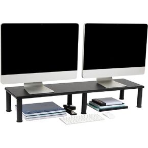 Mind Reader Anchor Collection, Extended 2-Tier Dual Monitor Stand, 40lb. Capacity, 38.5"L x 11"W x 10.5-12.5"H, Black