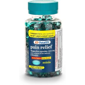 A+Health Mini Ibuprofen 200 Mg كبسولات هلامية، مسكن للألم/مخفض للحمى (NSAID)، صنع في الولايات المتحدة الأمريكية، عدد 500