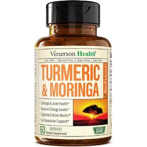 Turmeric Curcumin & Moringa Leaves Extract with Black Pepper. Joint Support Supplement with Tumeric (95% Curcuminoids), Bioperine & Moringa Oleifera Leaf for Joints, Digestion & Energy. 60 Capsules