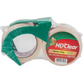 Duck HD Clear Packing Tape with Resuable Dispenser - 2 Rolls, 109 Yards - Heavy Duty Packaging Tape for Shipping, Moving & Storage - Clear Packing Tape for Boxes - 1.88 In. x 54.6 Yd. (393184)