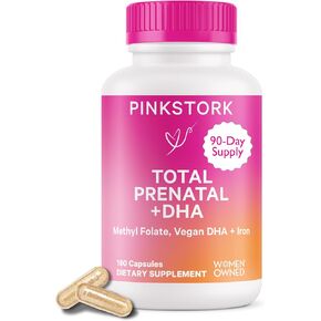 Pink Stork Total Prenatal Vitamins with DHA, Folate, and Iron, 3 Month Supply to Help Support Fetal Development, Pregnancy Must Haves - 180 Capsules in Saudi Arabia