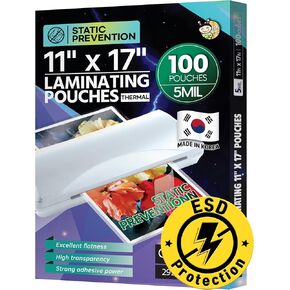 HA SHI Thermal Laminating Pouches - Static Prevention 11 x 17 inch, 100 Pack, 3 Mil, Suited for Menu Size, Education Supplies & Craft Supplies, for Use with Thermal Laminators