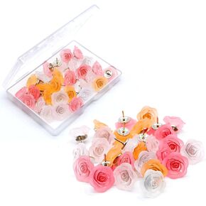 Ink Flower Push Pins 30 Pcs Cute Decorative Push Pins for Cork Board Ink Color Rose Thumb Tacks for Wall Bulletin Board Travel Map or Photo Floret Tacks Home Office Supplies Accessories