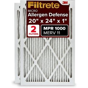 Filtrete 20x24x1 Air Filter, MPR 1000, MERV 11, Micro Allergen Defense 3-Month Pleated 1-Inch Air Filters, 2 Filters