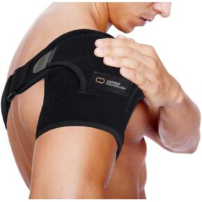 Copper Compression Shoulder Brace - Copper Infused Immobilizer for Torn Rotator Cuff, AC Joint Pain Relief, Dislocation, Arm Stability, Injuries, & Tears - Adjustable Fit for Men & Women