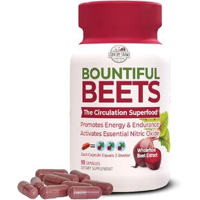 Country Farms Bountiful Beets Root Capsules, Wholefood Beet Extract Superfood, Natural Nitric Oxide Booster, Circulation and Immune Support, 90 Count, 90 Servings