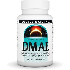 Source Naturals DMAE، ثنائي ميثيل أمينوثانول ثنائي طرطرات - يدعم التركيز الذهني - 200 قرص