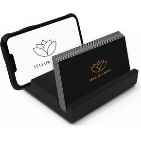 YELLOW LOTUS Business Card Holder for Desk - Bamboo Wood Business Card Stand, Unique Business Card Display Holder for Office Desktop, Multiple Visiting Card Holder Stand, Bamboo Phone Stand, Natural