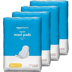 Amazon Basics Thick Maxi Pads with Flexi-Wings for Periods, Overnight Absorbency, Unscented, Size 4, 28 Count, 1 Pack (Previously Solimo)