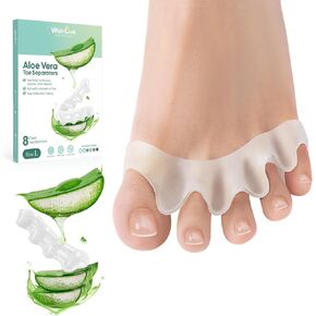 Welnove Toe Separators to Correct Toes - 8 Pack Silicone Toe Spacers for Feet Men Women - Aloe Vera Infused Toe Straighteners for Bunion, Hammertoe - Toe Stretchers for Yoga Practice