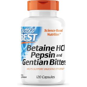Doctor's Best Betaine HCI Pepsin & Gentian Bitters, Digestive Enzymes for Protein Breakdown & Absorption, Non-GMO, Gluten Free, 360 Count (Pack of 1)