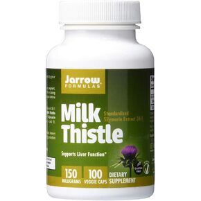 Jarrow Formulas Milk Thistle 150 mg With 30:1 Standardized Silymarin Extract, Dietary Supplement for Liver Function Support, 200 Veggie Capsules, 66-200 Day Supply