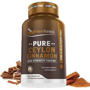 Premium Ceylon Cinnamon Capsules - Effective Cinnamon Pills for Enhanced Well-Being - 1500mg Ceylon Cinnamon Supplement Supports Daily Health- 120 Vegetarian Capsules
