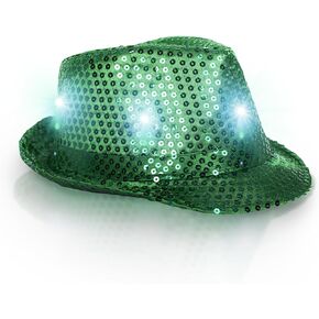 Fun Central - Green LED Light Up Sequin Fedora for Men and Woman | St. Patrick’s Day Party Acessories Party Favors Party Hats Party Supplies.