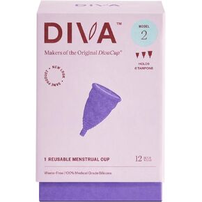 DivaCup - BPA-Free Reusable Menstrual Cup - Leak-Free Feminine Hygiene - Tampon and Pad Alternative - Up to 12 Hours of Protection - Model 2 with Exclusive Retro Diva Pin