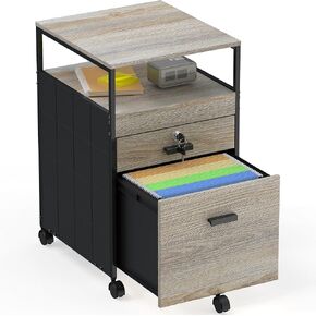 SHW Rolling File Cabinet w/ 2 Drawers & Open Shelf, Rustic Brown