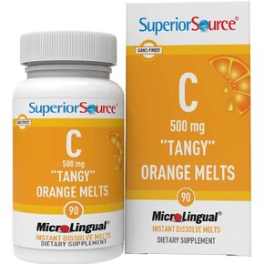 Superior Source Vitamin C 500 mg Sublingual Tablets - Buffered VIT C Tangy Orange Melts - Immune System Booster, Energy Vitamins - 90 Count
