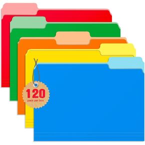 Jyusmile 120 Packs File Folders - Colored File Folders Letter Size, 1/3 Cut Tab File Folders for Documents, Folder for Filing Cabinet, Office Supplies Folders with 5 Two-Tone Assorted Colors