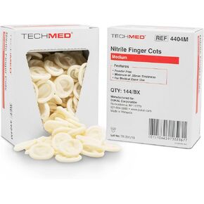 Dukal TEC 4404L Tech-Med Nitrile Finger Cot, Large, 0.08 mm Thickness (Pack of 144)