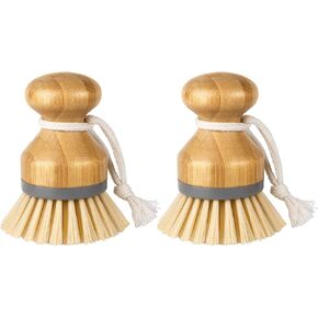 MR.SIGA Dish Brush with Bamboo Handle Built-in Scraper, Scrub Brush for Pans, Pots, Kitchen Sink Cleaning, Pack of 2
