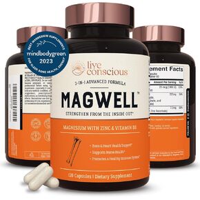 Magwell Magnesium Zinc & Vitamin D3 - Highly Bioavailable Magnesium: Glycinate, Malate, & Citrate - 3-in-1 Magnesium Supplement for Women & Men - Bone, Heart, Immune Support - 120 Capsules by LiveWell