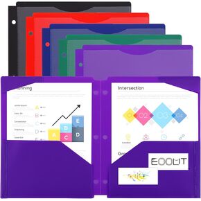 EOOUT 5 Pack Plastic Folders with 2 Pockets, 5 Retro Colors Heavy Duty Pockets File Folders for Letter Size Paper