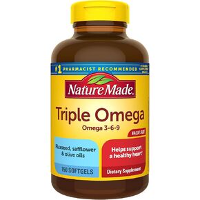 Nature Made Triple Omega 3 6 9, Fish Oil as Ethyl Esters and Plant-Based Oils, Healthy Heart Support, 150 Softgels, 50 Day Supply