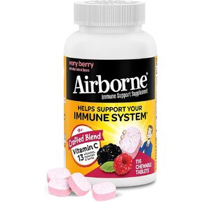 Airborne 1000mg Vitamin C Chewable Tablets with Zinc, Immune Support Supplement with Powerful Antioxidants Vitamins A C & E - (116 count bottle), Citrus Flavor, Gluten-Free