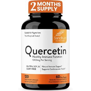 Sandhu's Quercetin 1000mg Per Serving Vegetarian Capsules Bioflavonoids Supports Immune Health & Cardiovascular Health, Respiratory Health 120 Count