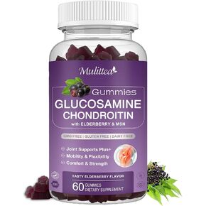 علكات Mulittea Glucosamine Chondroitin - علكات دعم المفاصل بقوة إضافية مع MSM وElderberry لمكملات دعم المفاصل الطبيعية، ودعم المناعة المضاد للأكسدة للبالغين والرجال والنساء - (عبوتان)