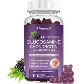 Mulittea Glucosamine Chondroitin Gummies - Extra Strength Joint Support Gummies with MSM & Elderberry for Natural Joint Support Supplement, Antioxidant Immune Support for Adults, Men & Women-(2 Pack)