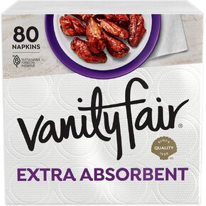 Vanity Fair Extra Absorbent Paper Napkins, 80 2-Ply Disposable Napkins for Messy Meals