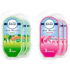 Febreze Wax Melts Wax Warmer Cubes, 2.5 oz. Pack of 6, Guava & Vanilla, Downy April Fresh, Gain Original Scent, (6 Cubes Each), Odor-Fighting Scented