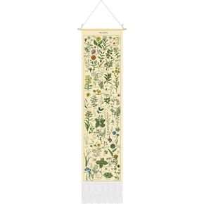 Vintage Flower Tapestry 52 x 13 Inch,Long Vertical Wall Hanging Reference Illustrative Botanical Tassel Tapestry for Bedroom Living Room Home Decoration