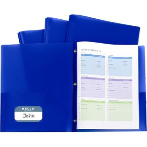 C-Line Two-Pocket Heavyweight Poly Portfolio with Prongs, for Letter Size Papers, Includes Business Card Slot, Blue, 10 Pack (32965)