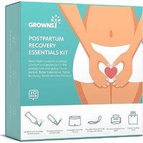 GROWNSY Postpartum Mom & Baby Essential Kits, Postpartum Recovery Kit for Labor &Delivery with Hospital Essentials for Women After Birth, Includes PERI Bottle, Herbal Cooling Spray, Liners &More