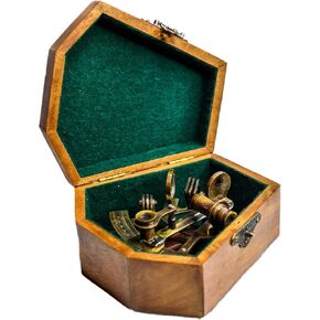 صندوق خشبي السدس البحري من النحاس العتيق من Sailor's Art، أدوات الملاحة البحرية -C-1679 J. Scott London Brass Sextant 5 بوصات للمساحين البحريين - طراز عتيق
