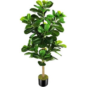 OXLLXO 6ft Artificial Fiddle Leaf Fig Tree (72in) with Plastic Nursery Pot Faux Tree, Ficus Lyrata Fake Plant for Office House Farmhouse Living Room Home Decor (Indoor/Outdoor)