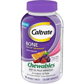 Caltrate Chewables 600 Plus D3 Plus Minerals Calcium Vitamin D Supplement, Cherry, Orange and Fruit Punch - 155 Count