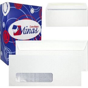Minas Envelope No. 9 Business Envelope, Left Window, 3 7/8 x 8 7/8, Tinted, Gum Flap, 24lb. White (500 Envelopes.)