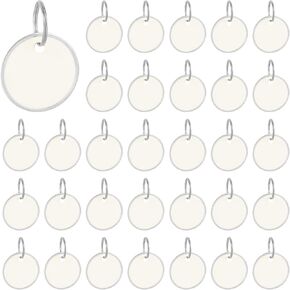 AUEAR, 100 Pack 1.2 Inch Circle Key Tags Round Id Label Name Tags Custom Metal Rimmed Key Tags with Split String for Backpack Pets Luggage