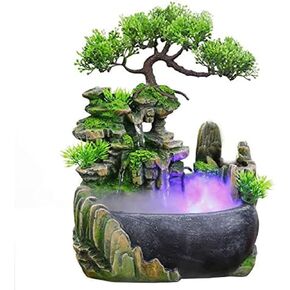 نافورة سطح الطاولة Rockery Stream، ميزة شلال داخلي للتأمل Zen مع مضخة ومفتاح تلقائي، نافورة سطح المكتب لتزيين غرفة نوم المكتب المنزلي (C) متعدد الألوان
