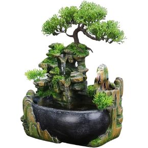 Rockery Stream Tabletop Fountain, Zen Meditation Indoor Waterfall Feature with Automatic Pump and Switch, Desktop Fountain for Home Office Bedroom Decoration (C) Multicolor