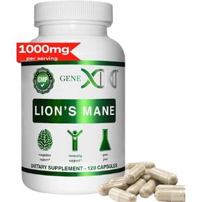 Genex Lions Mane Supplement with 100% Lions Mane Extract - Nootroprics Brain Support Supplement for Brain Boost, Focus, Mental Clarity, Natural Energy, 1000mg/serving - (60 Capsule)