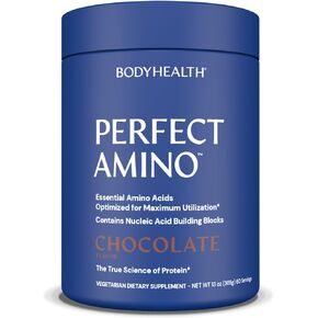BodyHealth PerfectAmino Powder Mocha Boost (30 Servings) Best Pre/Post Workout Recovery Drink, 8 Essential Amino Acids Energy Supplement with 50% BCAAs, 100% Organic, 99% Utilization